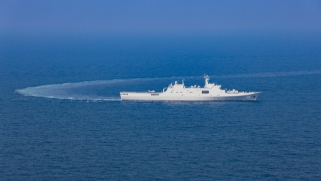 Naval landing ship maneuvers at sea