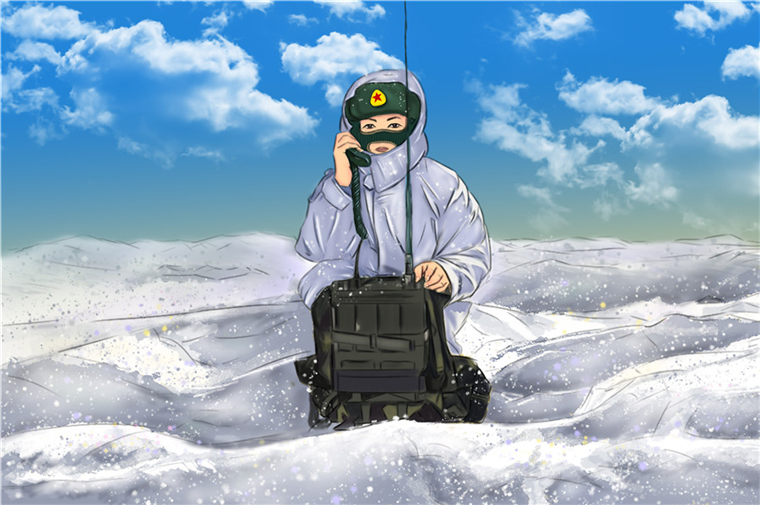 军营漫画丨边防战士踏雪巡逻