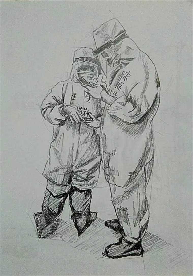下夜班,出"红区",凌晨5点半,她的微信收到一组素描画