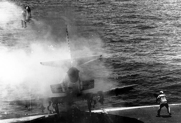 Lieutenant William Belden ejects from his Douglas A-4E Skyhawk as ...