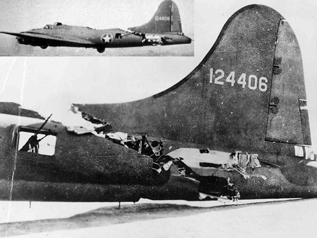 A B-17 that was able to limp home after being ...