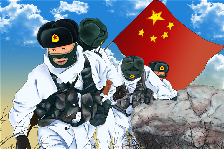 军营漫画|边防战士踏雪巡逻