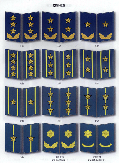 领章与作训服衣领上的尼龙搭扣粘合固定,军衔等级标识办法与肩章相同
