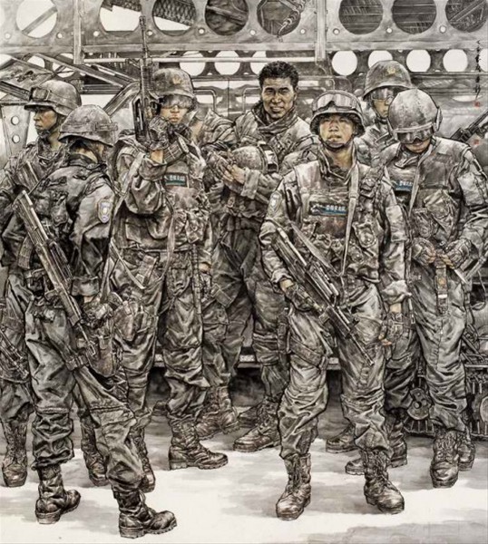 手绘我军百态中国军事题材画