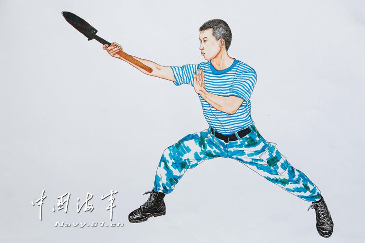 陆战队女兵手绘工兵锹格斗术秘籍 快快练起来