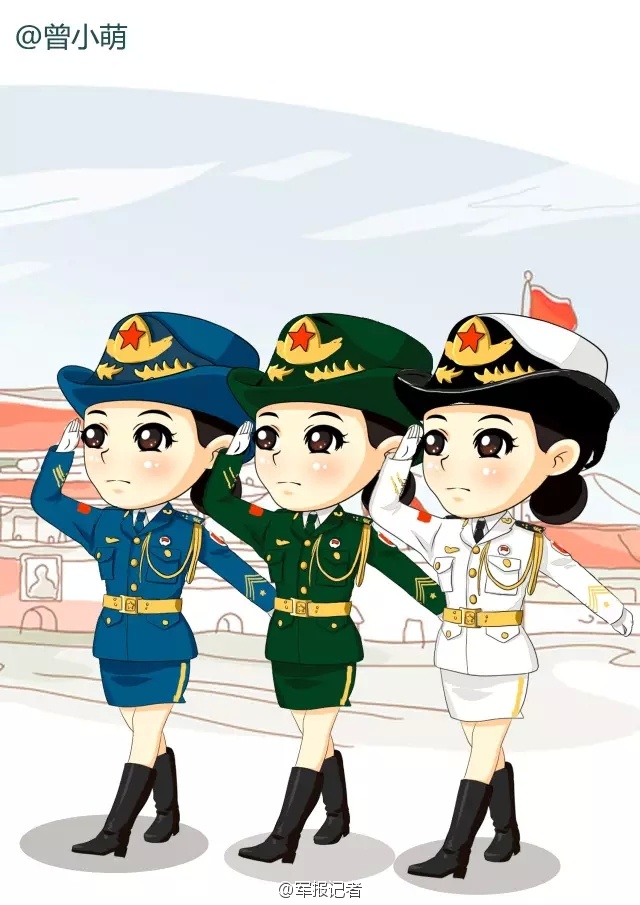 英姿飒爽的三军仪仗队女仪仗队员