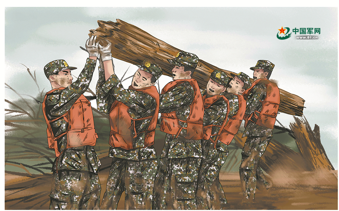 漫画|众志成城 抗洪抢险 - 中国军网