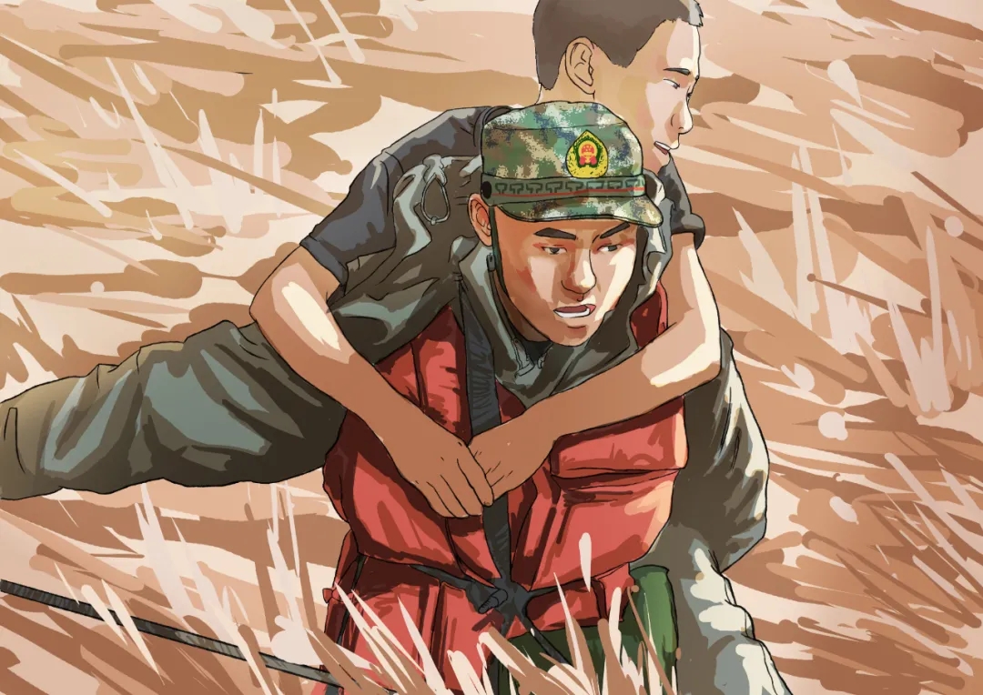 奔赴一线武警官兵闻令而动致敬抗洪一线的战友用一组手绘漫画下面人民