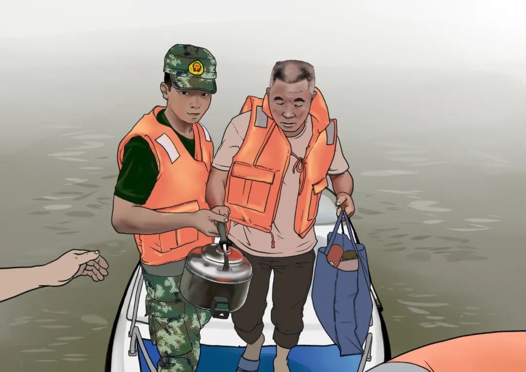 奔赴一线武警官兵闻令而动致敬抗洪一线的战友用一组手绘漫画下面人民