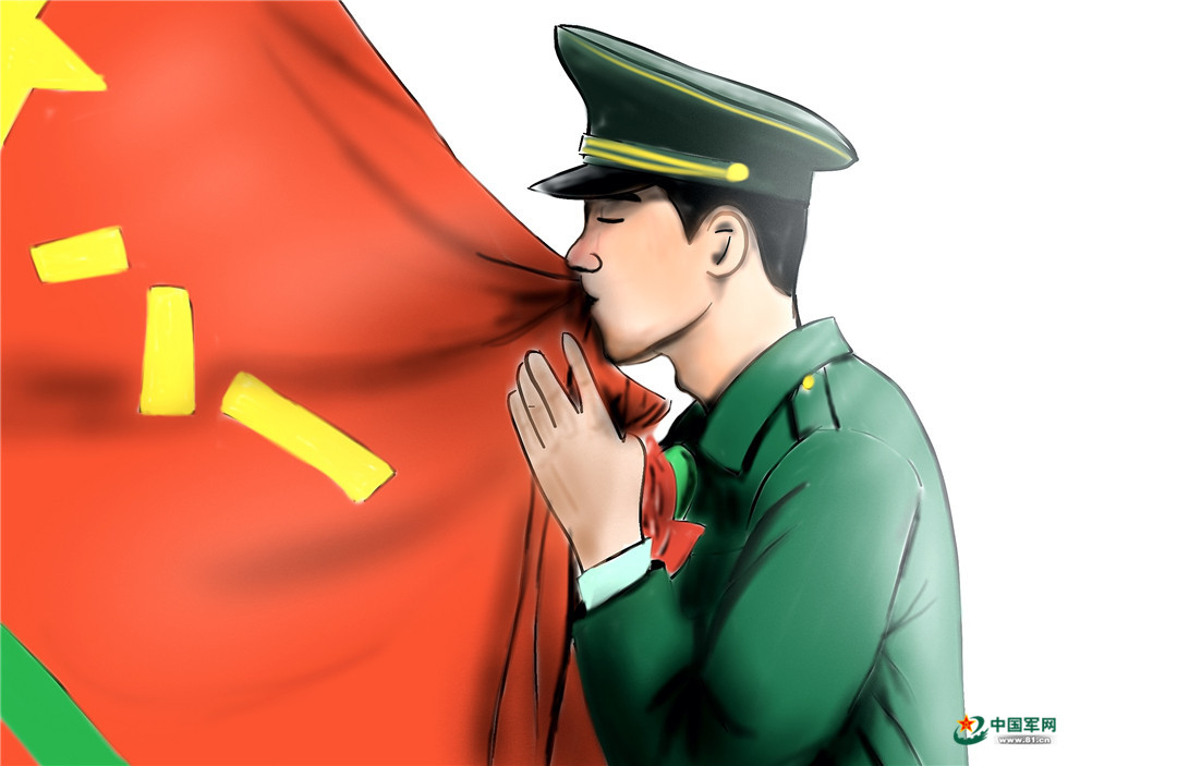 "再亲吻一次军旗"当年在这面军旗的见证下我穿上军装投身军营今日把最