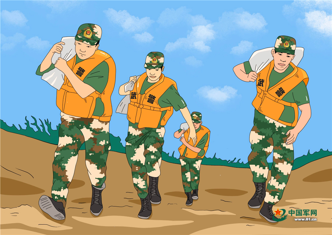 漫画|抗洪一线又见"橄榄绿",向勇士们致敬!