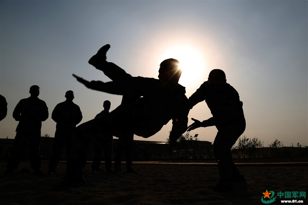 擒敌术训练场上热火朝天,气势如虹.