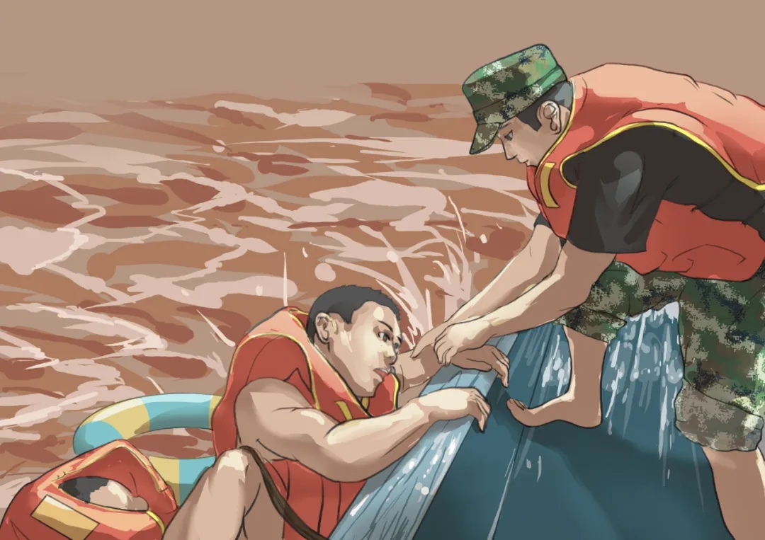 一組手繪軍漫致敬抗洪一線戰友