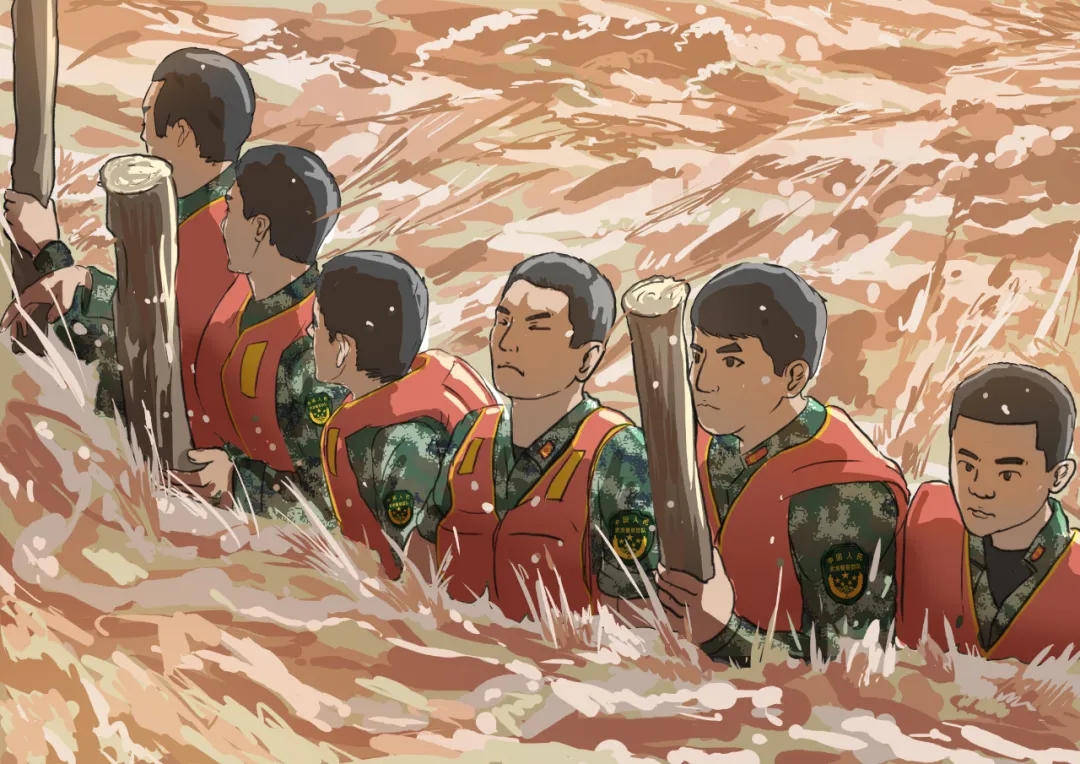 一组手绘军漫,致敬抗洪一线战友!